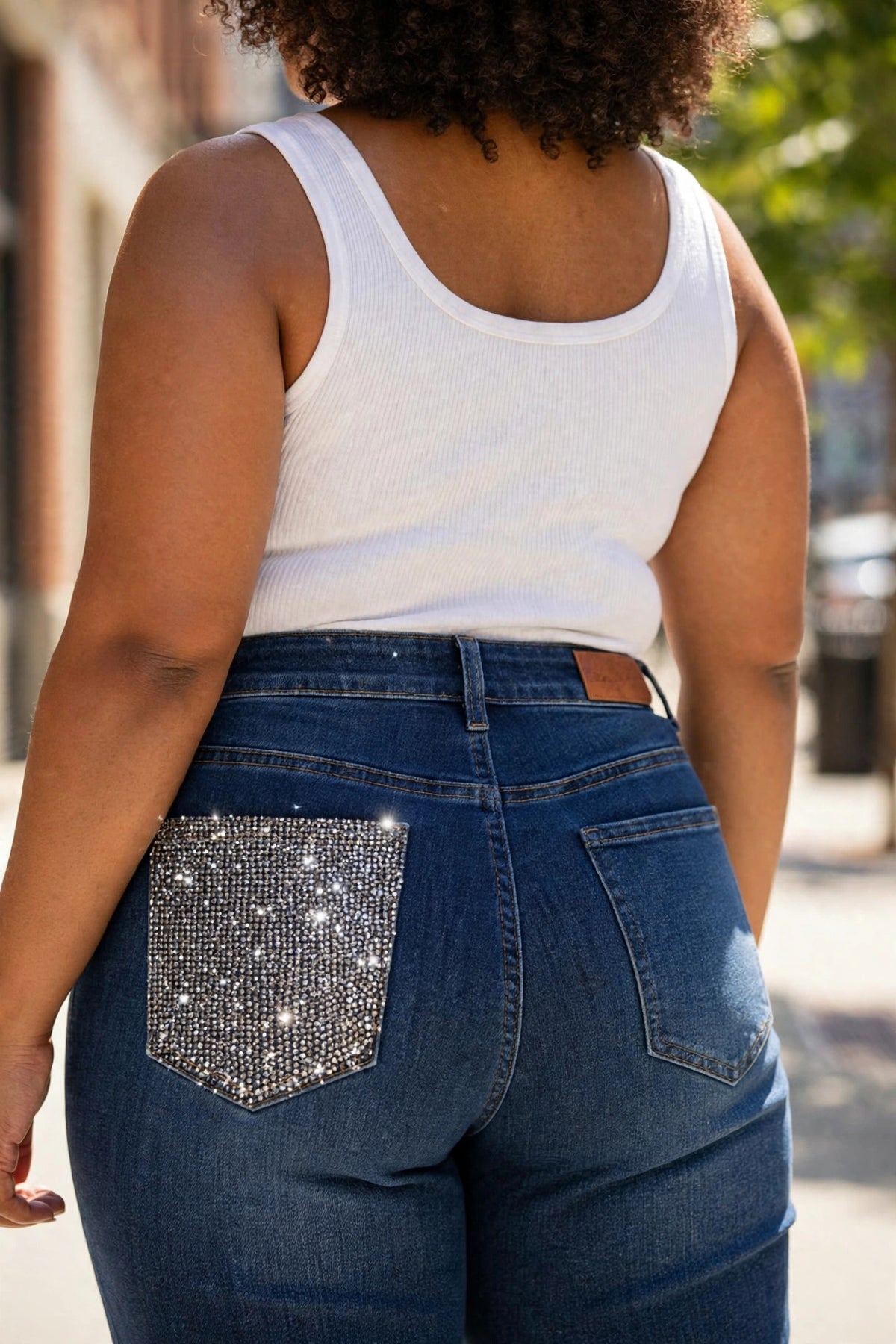 Jeans con tasca strass – abbigliamento donna taglie comode, Iervolino Napoli