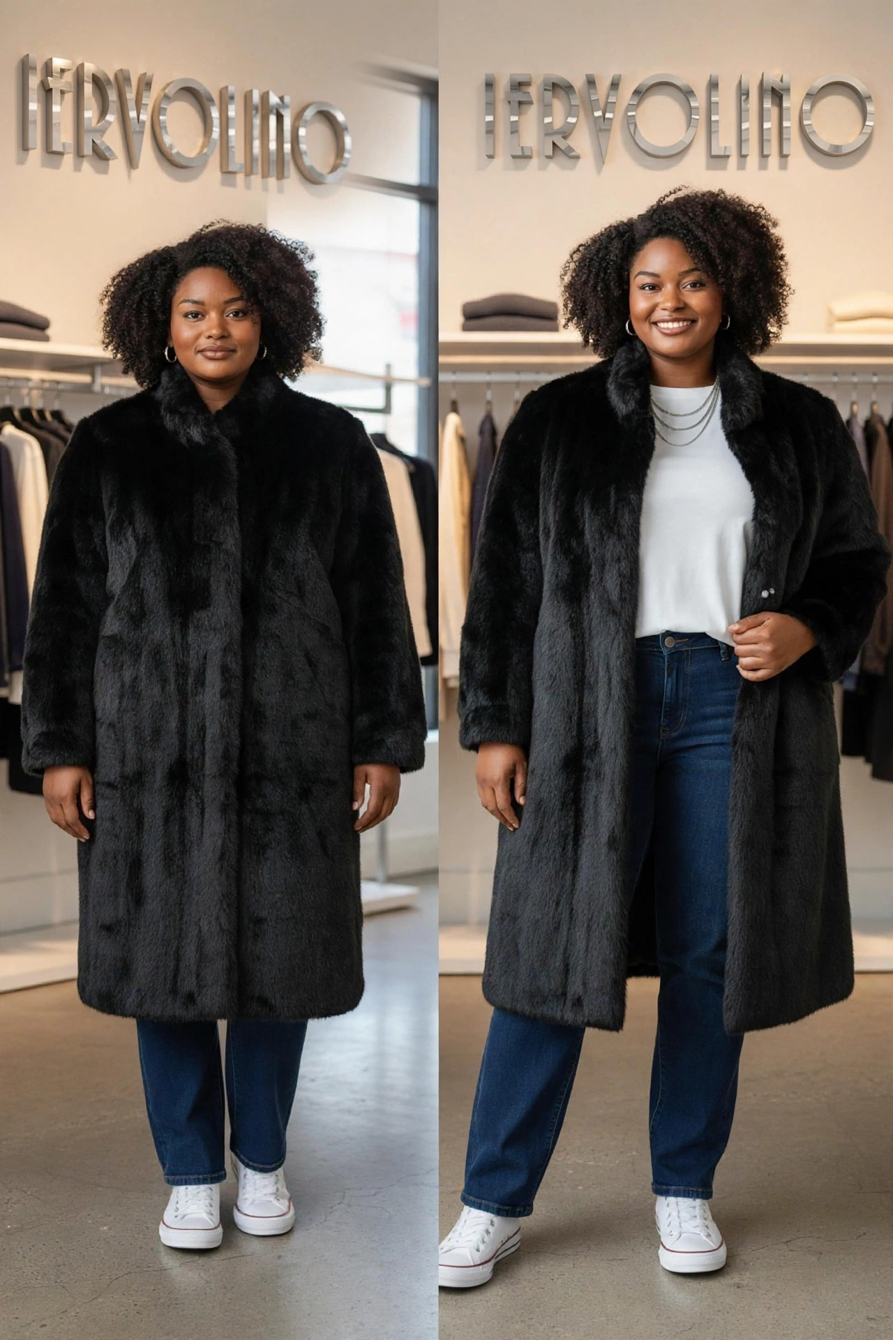 Ecopelliccia Nera – abbigliamento donna taglie comode, Iervolino Napoli
